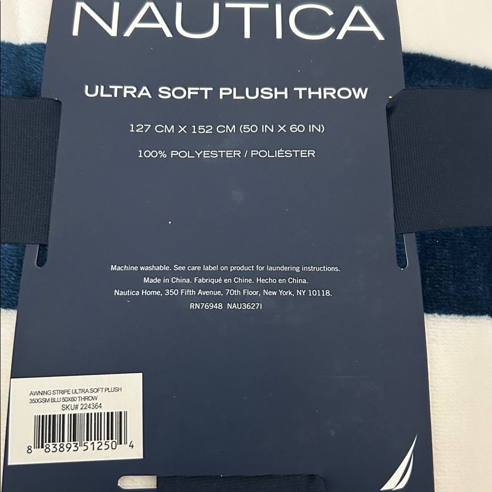 Nautica Blue and White Plush Throw - Picture 3 of 3